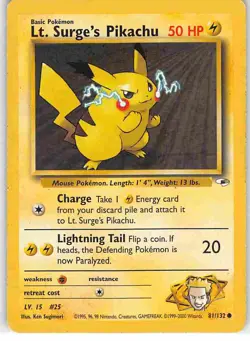 Lt. Surge's Pikachu 81/132 Common Gym Heroes Pokemon MP - Image 1