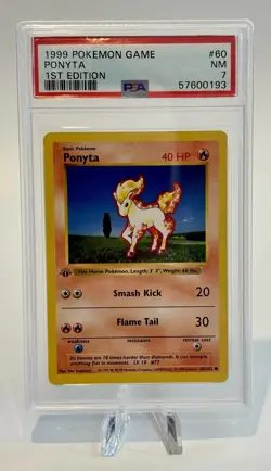1999 Pokemon Game Base Shadowless 1st Edition English Card-PSA 7 Ponyta 60/102 - Image 1