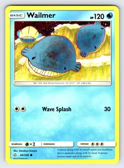 Wailmer 45/236 2019 S&M Cosmic Eclipse Pokemon Card TCG Komiya Art Common - Nm - Image 1