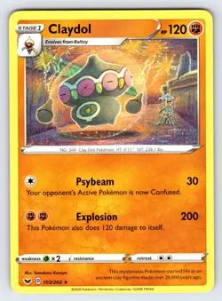 Claydol 103/202 2020 Sword & Shield Base Pokemon Card Komiya Art Rare - VLP - Image 1