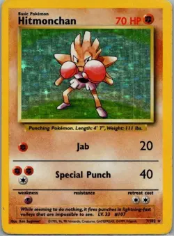 Hitmonchan 7/102 Holo Rare Base Set Unlimited - 1999 Pokemon Card WOTC MP - Image 1