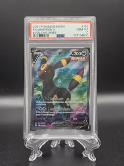 2021 Pokemon SWSH Evolving Skies Full Art Umbreon V 188 PSA 10 Gem Mint - Image 1