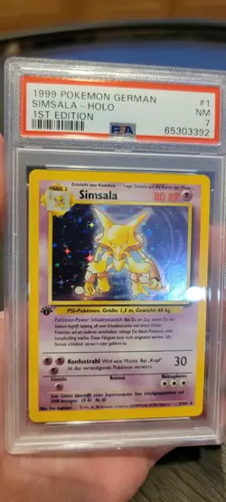 PSA 7 1st Edition Base Set Alakazam 1 NM Simsala German Pokemon Card Vintage - Image 2