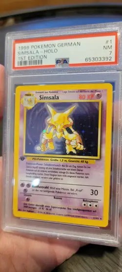 PSA 7 1st Edition Base Set Alakazam 1 NM Simsala German Pokemon Card Vintage - Image 3