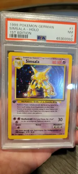 PSA 7 1st Edition Base Set Alakazam 1 NM Simsala German Pokemon Card Vintage - Image 5