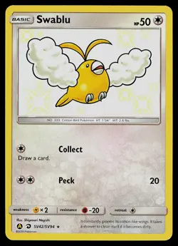 Pokemon Card - Swablu Hidden Fates SV42/SV94 Shiny Holo Rare - Image 1