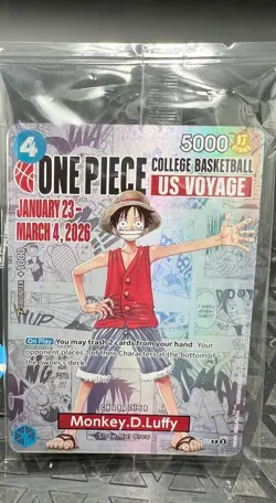 🏀One Piece Monkey.D.Luffy US College Basketball Promo Card *SEALED* - Image 1