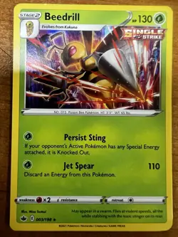 BEEDRILL HOLO 003/198 (LP) SWSH06 CHILLING REIGN POKEMON CARD TCG FREE SHIPPING - Image 1