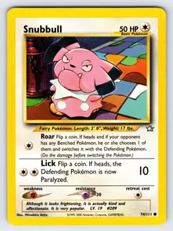 Snubbull 74/111 2000 Neo Genesis Pokemon Card TCG Komiya Art Vintage WOTC Nm/Vlp - Image 1