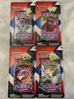 4 Pokemon Fusion Strike 2 Pack Blisters Pin 4 Artwork Set Unpunched Sealed - Image 1