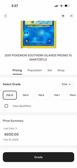 2001 POKEMON SOUTHERN ISLANDS PROMO 15 WARTORTLE Gem Mint 10 - Image 3
