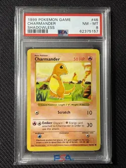 Pokemon TCG Charmander Base Set Shadowless Common Card 46/102 PSA 8 NM-MT WOTC - Image 1