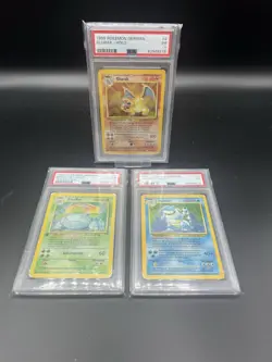 Pokemon Glurak, Turtok, Bisaflor 1. Edtion, PSA 1 Set Deutsch Base Set #2 #4 #15 - Image 1