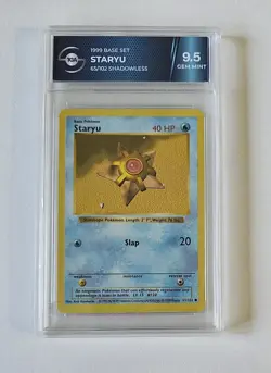 1999 Pokemon Base Set Staryu 65/102 Shadowless Graded 9.5 Gem Mint - Image 2