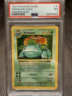 Pokemon TCG Venusaur Base Set Holo Shadowless Rare Card PSA 7 - Image 1