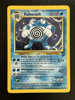 POLIWRATH Pokemon Card - Nintendo - Base Set 2 - 15/130 - HOLO - NM (A) - Image 1