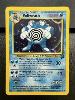 POLIWRATH Pokemon Card - Nintendo - Base Set 2 - 15/130 - HOLO - NM (A) - Image 2