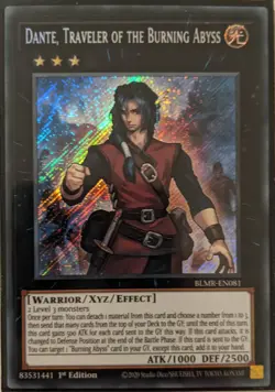YuGiOh Dante, Traveler of the Burning Abyss Secret Rare 1st Edition BLMR-EN081 - Image 1