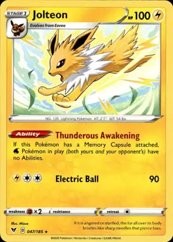 Jolteon Rare SWSH04: Vivid Voltage 047/185 Lightning Normal Pokemon Card - Image 1