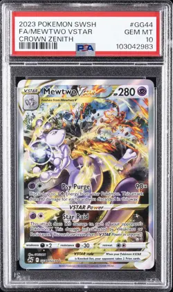 2023 POKEMON SWORD & SHIELD CROWN ZENITH #GG44 FULL ART/MEWTWO VSTAR PSA 10 - Image 1