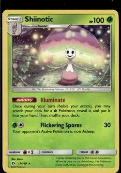 Pokemon Shiinotic 17/149 Sun Moon Base Set Holo Rare 2 Card Lot - Image 1