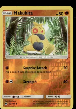 Pokemon Makuhita 67/149 Sun Moon Base Set Reverse Holo Common 2 Card Lot - Image 1