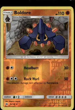 Pokemon Boldore 70/149 Sun Moon Base Set Reverse Holo Uncommon 2 Card Lot - Image 1