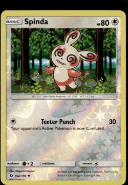Pokemon Spinda 102/149 Sun Moon Base Set Reverse Holo Uncommon 2 Card Lot - Image 1