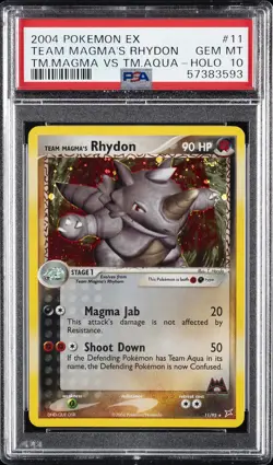 2004 POKEMON EX TEAM MAGMA VS TEAM AQUA #11 TEAM MAGMA'S RHYDON-HOLO PSA 10 - Image 1
