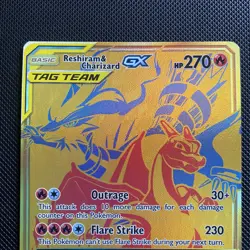 Pokemon Reshiram & Charizard GX SM247 Sun & Moon Tag Team Promo Card TCG Gold - Image 2
