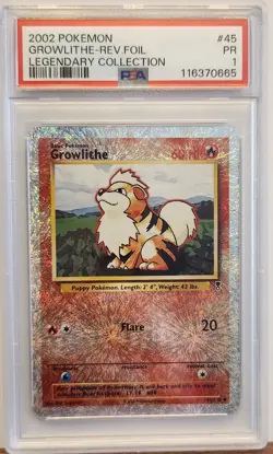 PSA 1 Growlithe 45/110 2002 Legendary Collection Reverse Holo Pokemon Card - Image 1