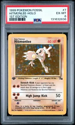 1999 POKEMON FOSSIL 1ST ED #7 HITMONLEE-HOLO PSA 6 - Image 1