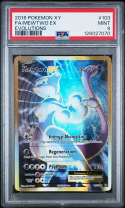 2016 POKEMON XY EVOLUTIONS #103 FULL ART/MEWTWO EX PSA 9 - Image 1