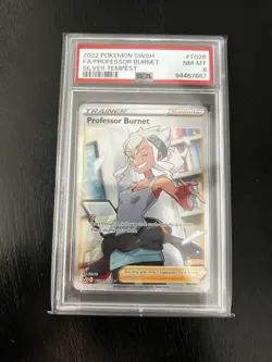 Pokemon TCG Silver Tempest Professor Burnet Full Art Holo Trainer TG26 PSA 8 - Image 1