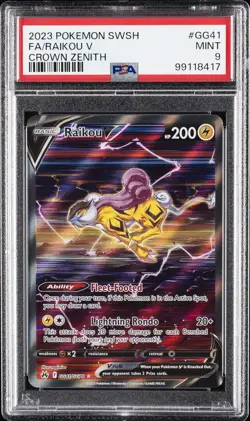 2023 POKEMON SWORD & SHIELD CROWN ZENITH #GG41 FULL ART/RAIKOU V PSA 9 - Image 1