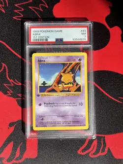 Pokemon TCG 1999 Abra Base Set #43 Shadowless 1st Edition PSA 7 - Image 1