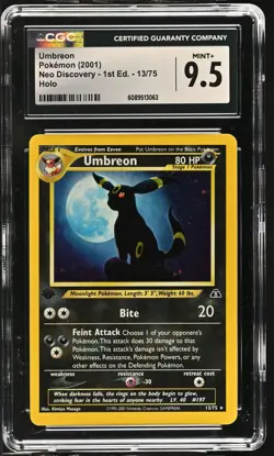 CGC 9.5 MINT+ Umbreon Neo Discovery 1st Edition 13/75 Holo Pokemon Card - Image 1