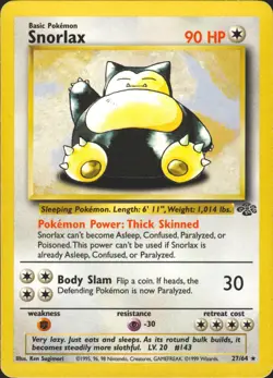 Snorlax 27/64 Unlimited Rare Jungle Pokemon Card LP - Image 1