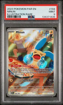 2023 POKEMON PAR EN-PARADOX RIFT ILLUSTRATION RARE #194 MINUN PSA 9 - Image 1