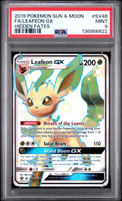 2019 POKEMON SUN & MOON HIDDEN FATES #SV46 FULL ART/LEAFEON GX PSA 9 - Image 1