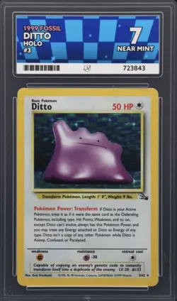 Ditto HOLO 1999 Fossil 3/62 ACE GRADED 7 NEAR MINT Pokemon Card - Image 1