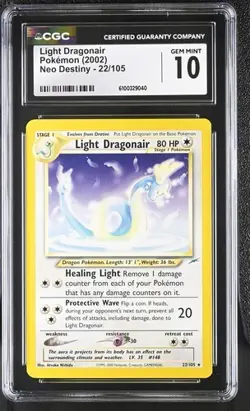 CGC 10 GEM MINT Light Dragonair 22/105 Pokemon 2002 Neo Destiny Pop 14 - Image 1