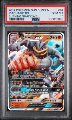2017 POKEMON SUN & MOON BURNING SHADOWS #64 MACHAMP GX PSA 10 Population 159 - Image 1