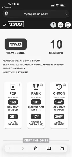 Pokemon TCG Piplup 085/80 M2: Inferno X Holo (Japanese) - Art Rare - TAG 10 - Image 5