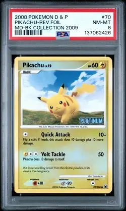 2008 POKEMON D&P MAJESTIC DAWN BURGER KING COL #70 PIKACHU REVERSE HOLO PSA 8 - Image 1