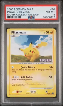 2008 POKEMON DIAMOND & PEARL MAJESTIC DAWN #70 PIKACHU-REVERSE FOIL PSA 8 - Image 1