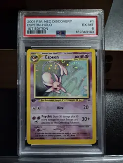 Pokemon TCG: 1st Edition Espeon Holo 1/75 Neo Discovery Set PSA 6 - Image 1