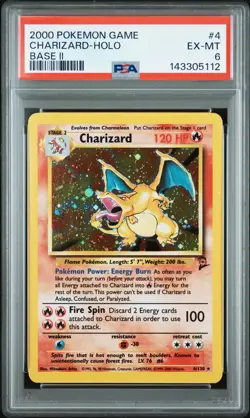 Pokemon TCG Base Set 2 Charizard 4/130 Holo Rare Stage 2 PSA 6 Card Stock - Image 1