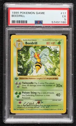 Beedrill Shadowless 1st Ed. Pokemon Base Set PSA 5 1999 - Image 1