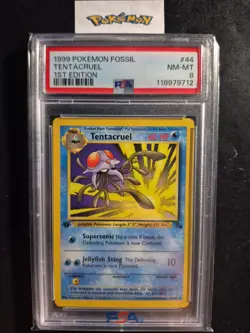 First Edition 1999 Pokemon Fossil 44/62 Tentacruel PSA NM-MT 8 - Image 1